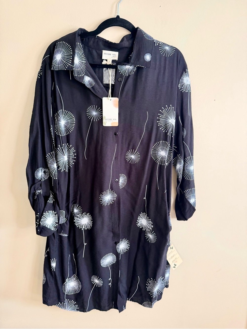 Black Floral-Print Midi Shirt Dress by Before You